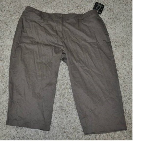 Womens Capris Brown 24W Plus Stretch Tummy Control Pants Classic Fit Sag Harbor - Picture 1 of 4